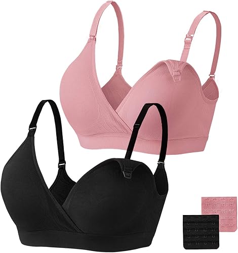 Angelhood Sujetador de lactancia para mujer, brasier de lactancia sin costuras, sin varillas, con extensores de brasier, paquete de 2