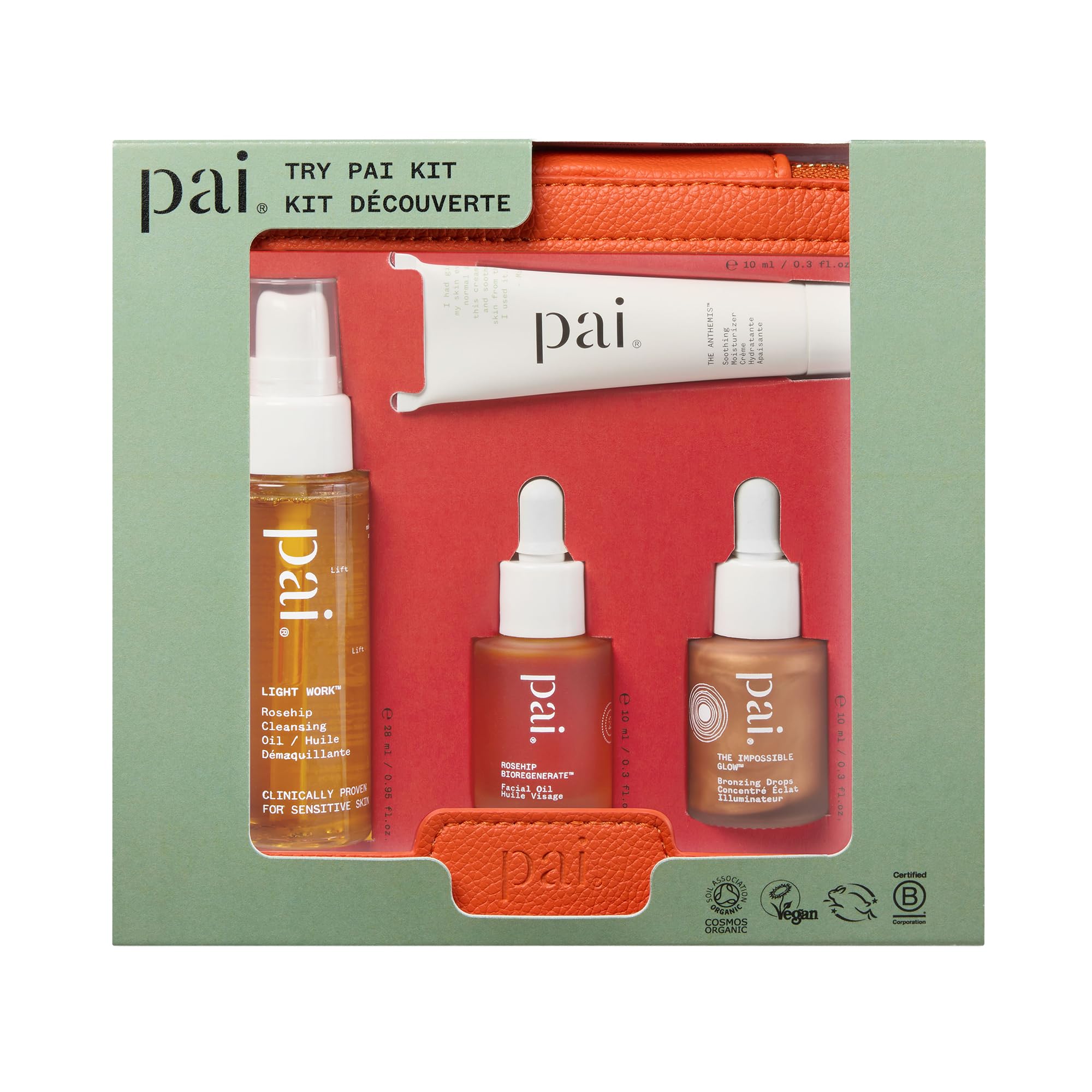 Pai Skincare - Try Pai Kit Scoperta | Detersione, idratazione lenitiva & luminosità, rosa canina estratta a CO2, certificati COSMOS, vanity case ricaricabile