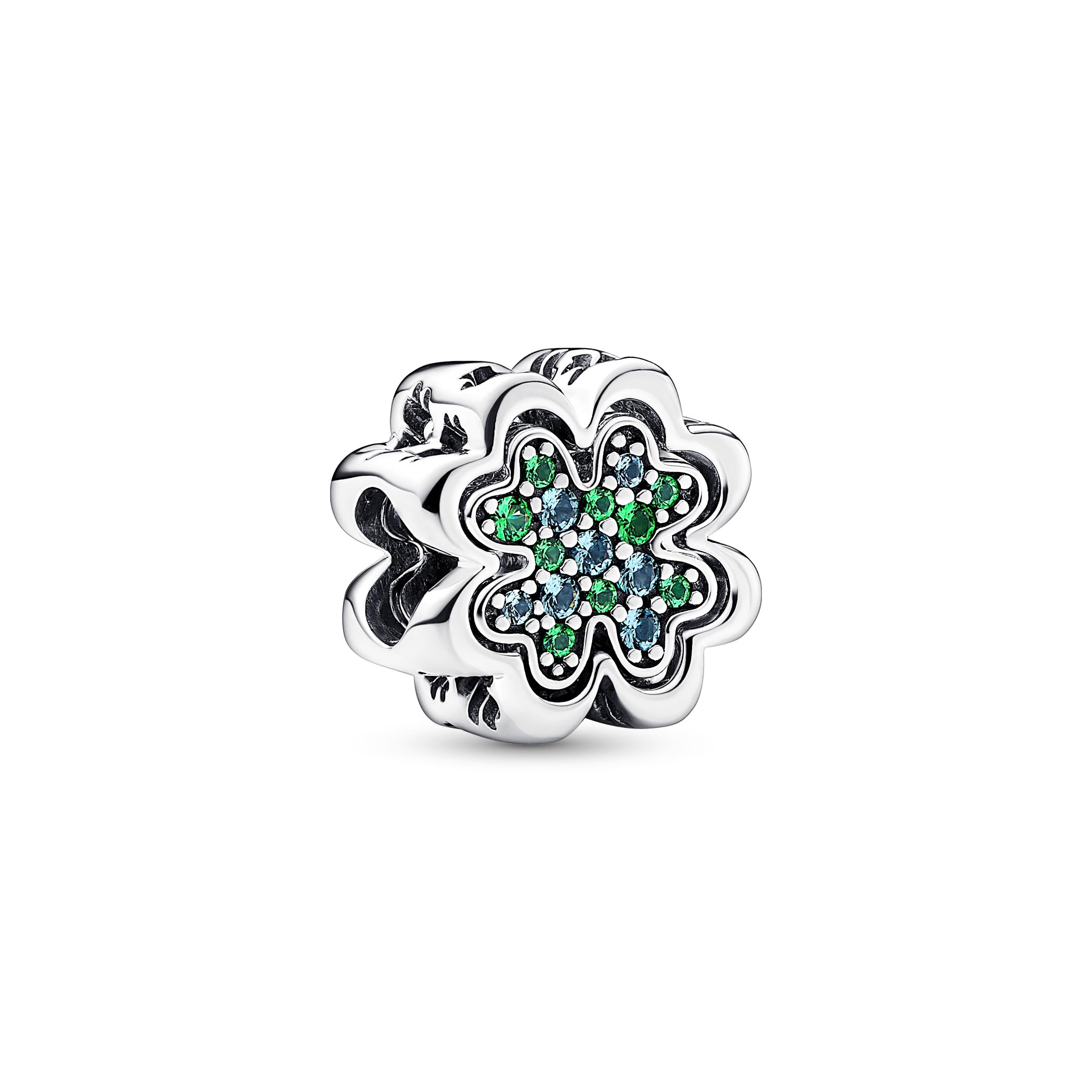 PANDORA Ciondolo Moments a forma di trifoglio in argento Sterling con cristalli verde ghiaccio e verde reale