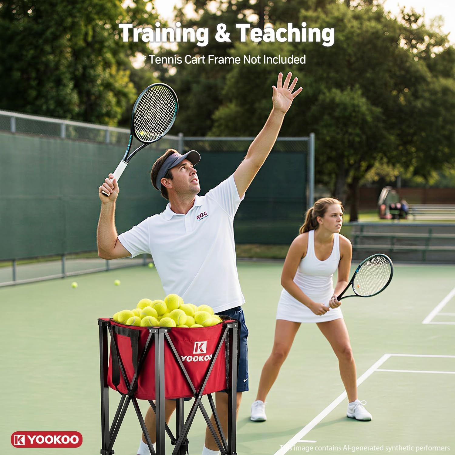 YooKoo Tennis Ball Hopper Replacement Bag Holds 150 Balls, Red | Rugged Nylon Bag; with Racket Storage Strap; Waterproof; Pickleball/Baseball/Table Tennis Storage; For Coaching, Training