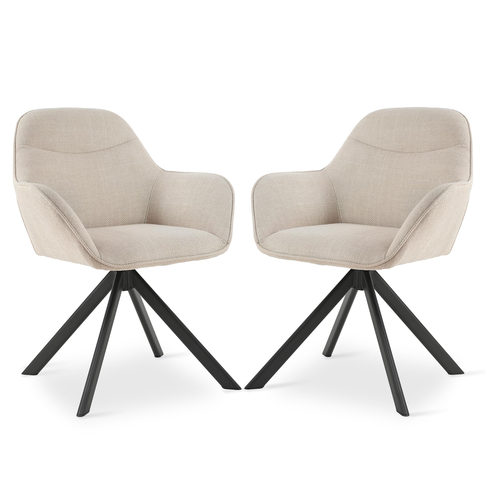 Goeurvant Swivel Dining Chairs Set of 2 Polyester Armchair for Living Room Upholstered Kitchen Chairs, Beige