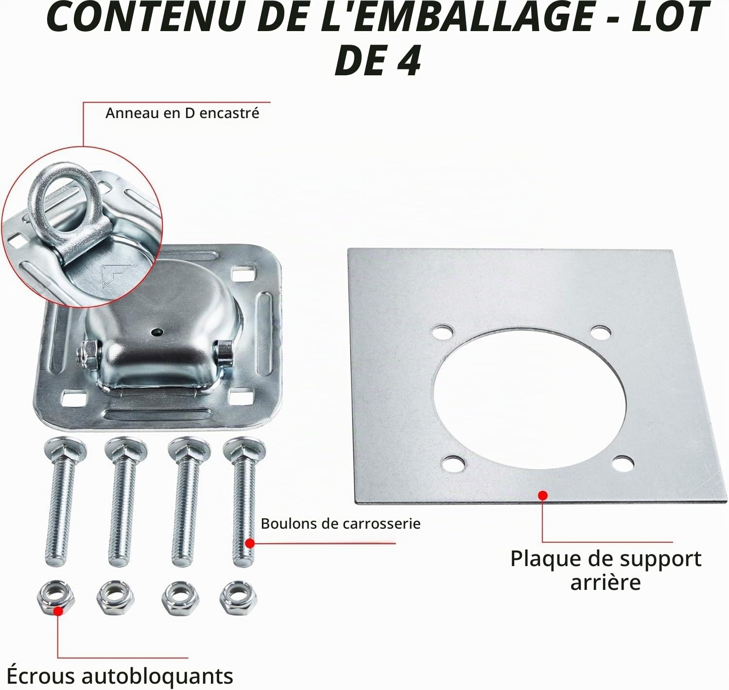 Anneaux D'arrimage en D,Crochet Arrimage en D Traction,4PCS Anneau de Corde de Remorque encastré en Acier Inoxydable,Portant 2270Kg,pour Sécuriser L’Ancrage des Bateaux,Cargaisons,Camions,Fourgonnette