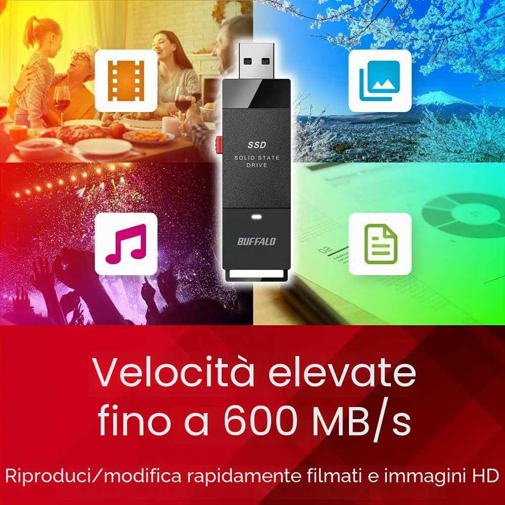 Buffalo SSD portatile da 2TB SSD-Put - USB 3.2 A & C compatibile Solid State Drive Memoria esterna