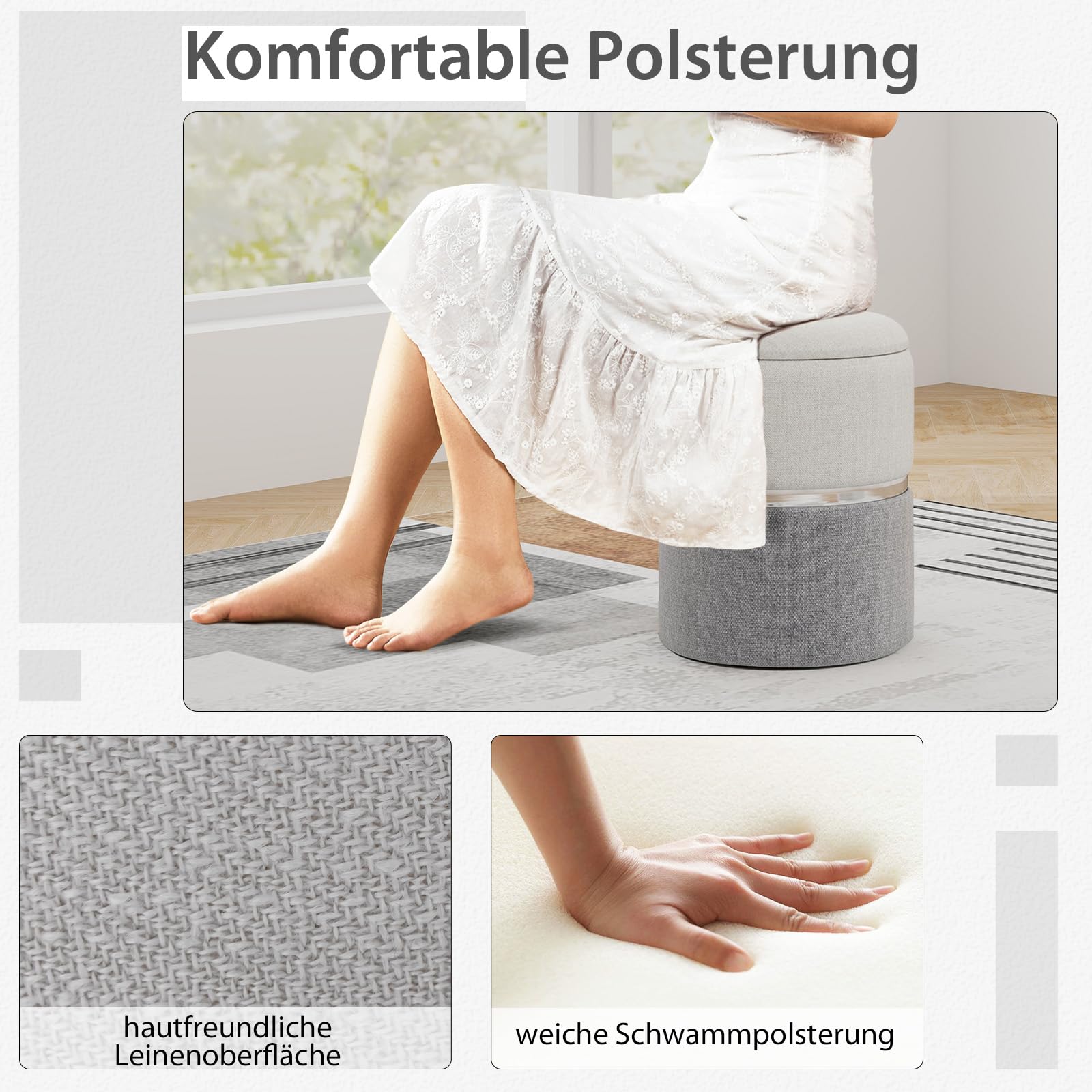 RELAX4LIFE 2er Set Sitzhocker, Pouf Hocker mit 32L + 21L Stauraum, Ottomane aus Samt, Aufbewahrungshocker für Wohnzimmer Schlafzimmer (Grau)