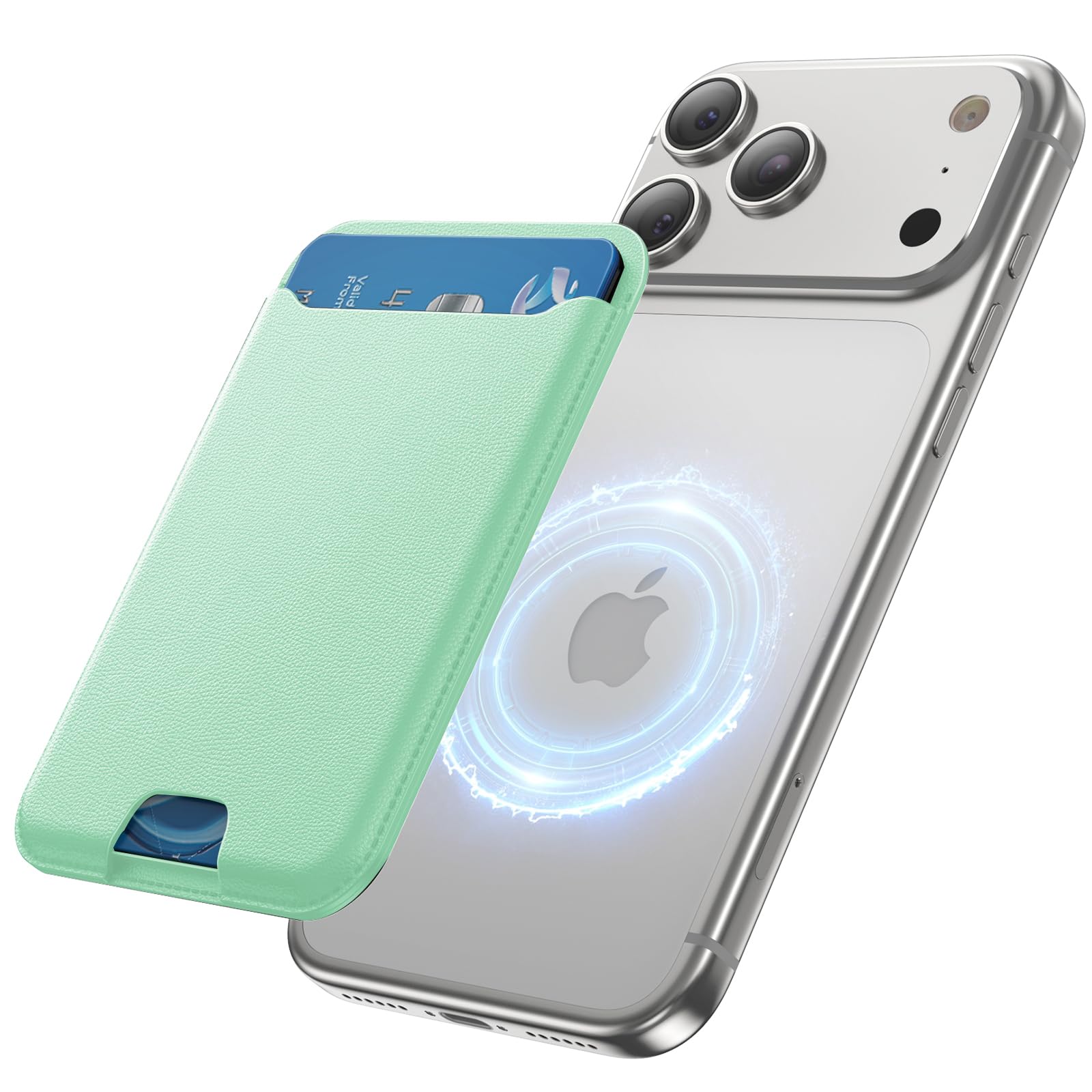 TWZKG for MagSafe Wallet, 3 Cards Holder for Phone Case, RFID Blocking | Slim Magnetic Phone Wallet for iPhone 18 Pro/Pro Max, iPhone 17/16/15/14/13/12 Pro Max Plus Air Series,Light Green