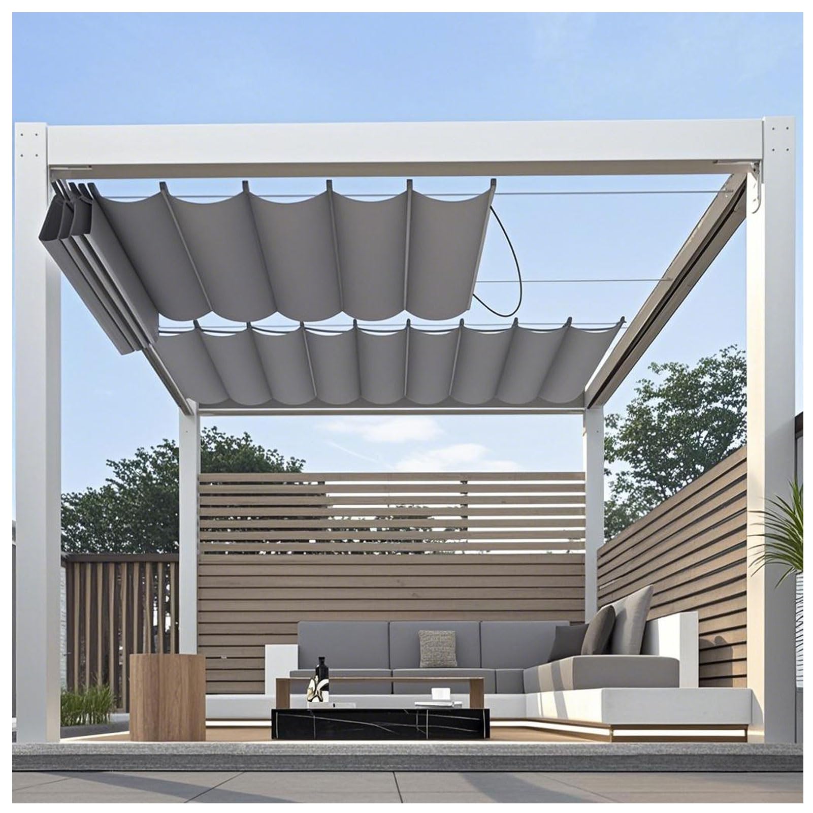 KLGFBDC Retractable Wave Sun Shade Sail 1.2x8mBreathable Garden Canopy Pergola Cover Patio Awning Grey Outdoor Shade for Backyard Deck & Terrace