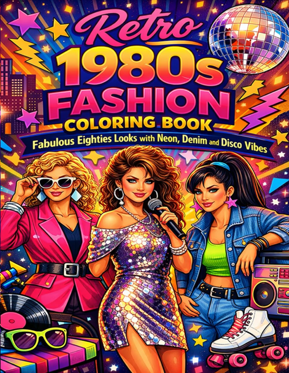 Retro 1980s Fashion Coloring Book: Fabulous Eighties Looks with Neon, Denim and Disco Vibes