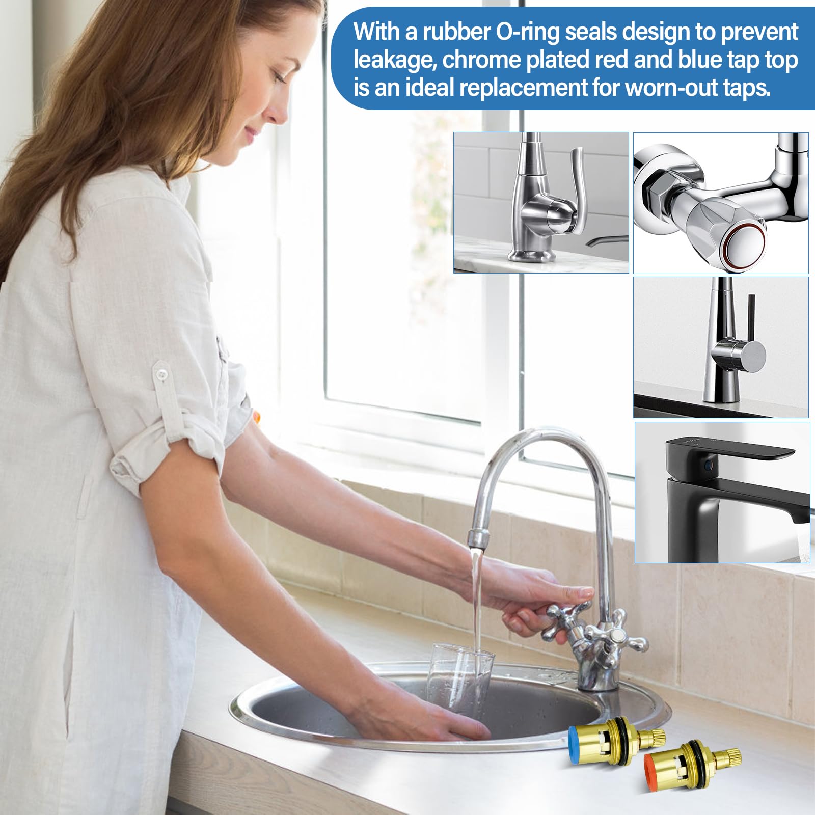 4 Kit de Válvula de Grifo, 1/2" Válvula De Grifo De Baño Interior, Cabezal Ceramico Reemplazo Cartucho, Accesorios de Válvulas de Grifo para Cocina Baño