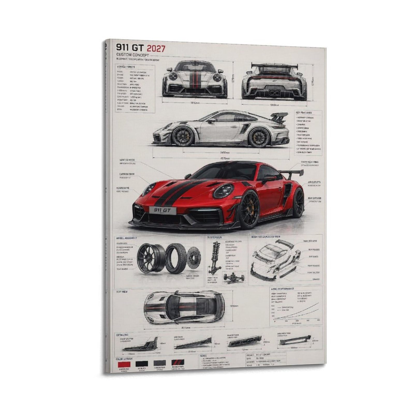 OKAHYS 911 GT 2027 Sports Racing Car Artwork Poster Decorative Painting Canvas Wall Artworks Picture 20x30inch(50x75cm)