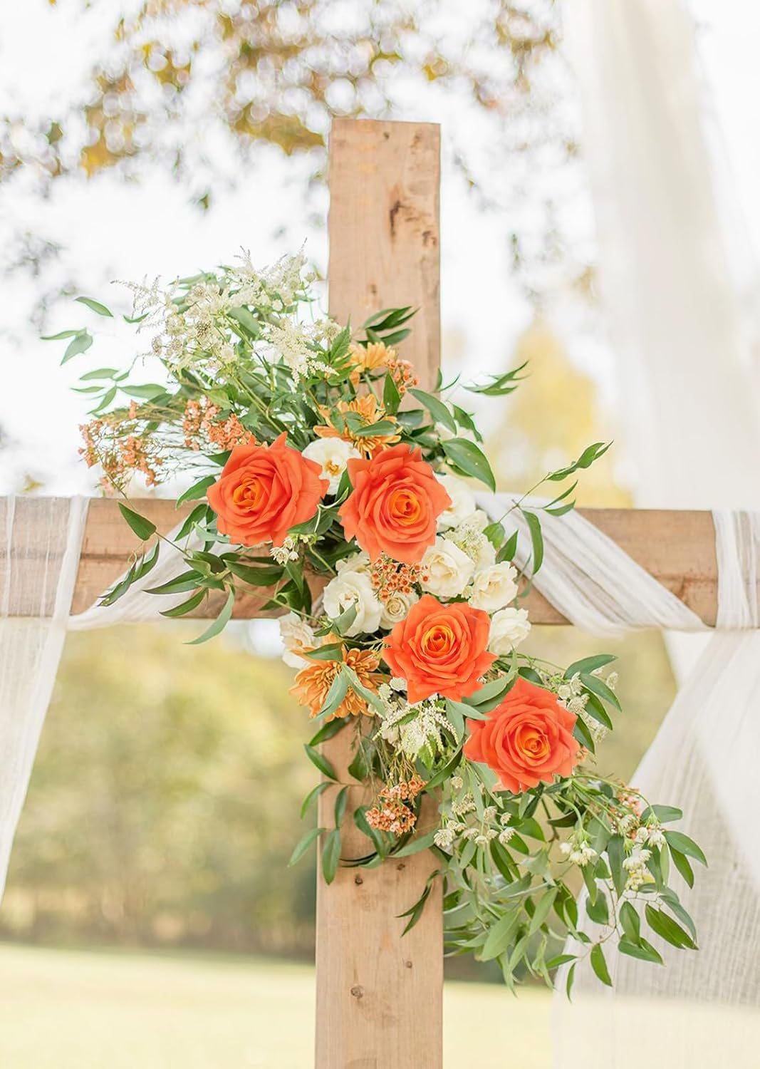 Real Touch Orange Roses Artificial Flowers 3Pcs Latex Faux Roses Flowers with Long Stem 25” Lifelike Fake Roses for DIY Wedding Bouquet Table Centerpiece Home Party Fall Decorations (Orange) - Image 3