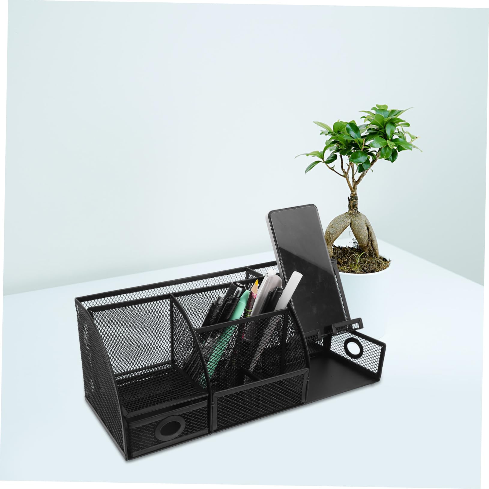 HOMSFOU Schreibtisch Steigerung der Produktivität in Schwarz Moderner Organizer aus Eisen und Langlebiger Stiftehalter zur Büroaufbewahrung dem Bürotisch