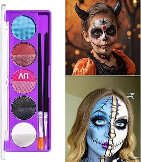MEICOLY 10 Colors Water Activated Eyeliner Palette, Blue Sally Makeup Neon Face Paint Kit,Colored Retro Halloween Hydra Liner,Matte Graphic Eyeliner, UV Blacklight Fluorescent Glow Face Body Paint,02