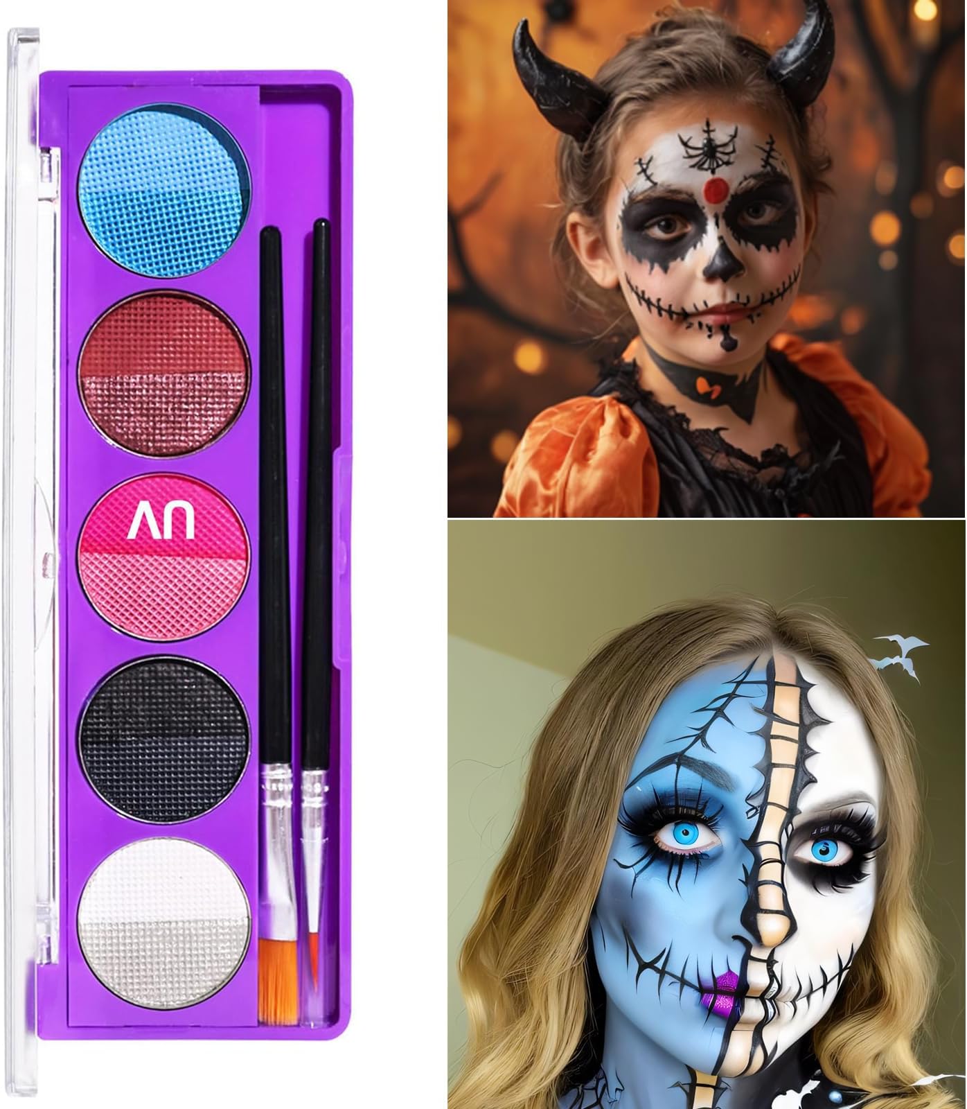 10 Colors Water Activated Eyeliner Palette, Blue Sally Makeup Neon Face Paint Kit,Colored Retro Halloween Hydra Liner,Matte Graphic Eyeliner, UV Blacklight Fluorescent Glow Face Body Paint,02