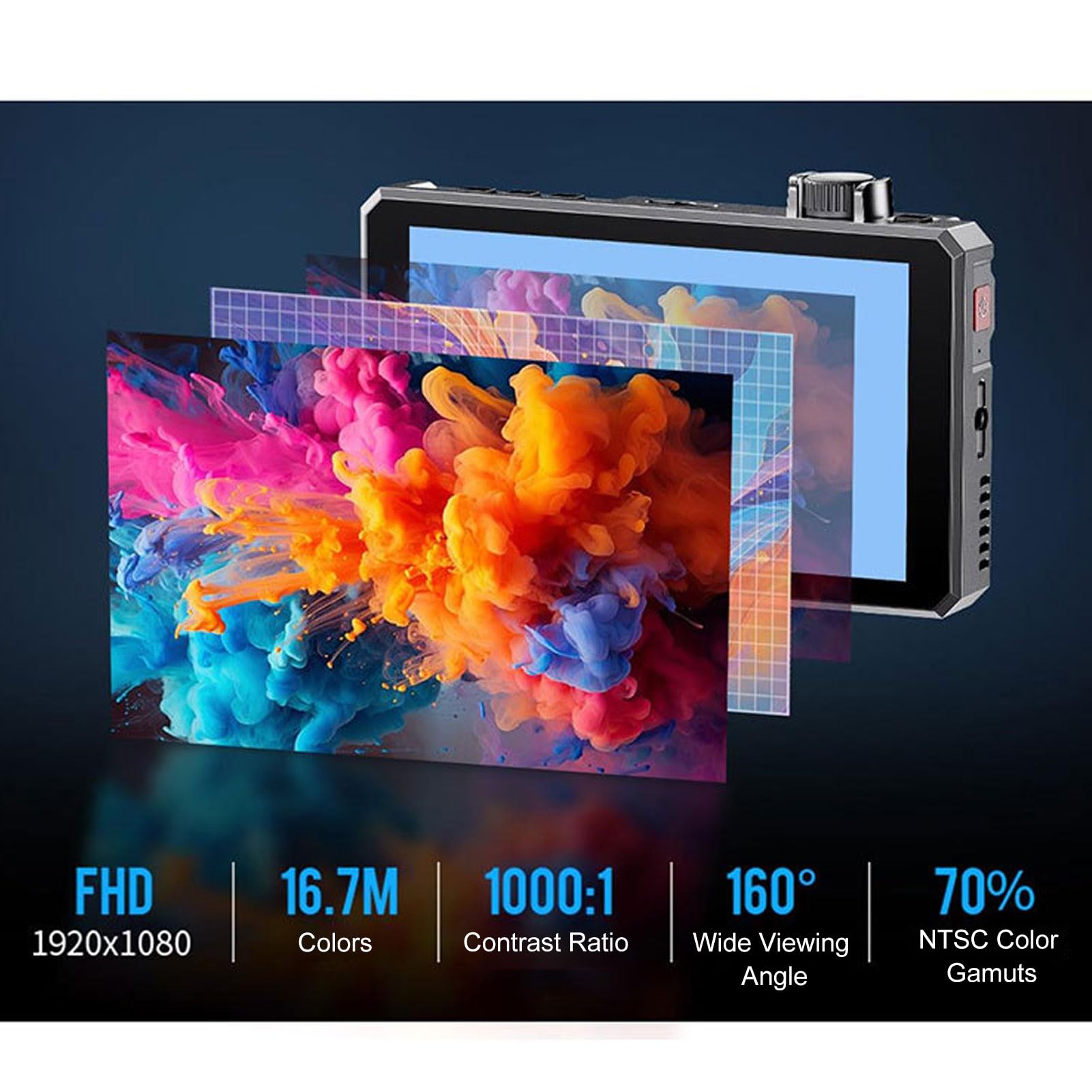 Monitor Kamerowy, 1500 Nitów, 1080P, 16:9, 6-Calowy Ekran Dotykowy, Obsługa Wejść/Wyjść 4K HDMI / 3G SDI, Gniazdo Słuchawkowe Stereo 3,5 Mm, Z Osłoną Przeciwsłoneczną