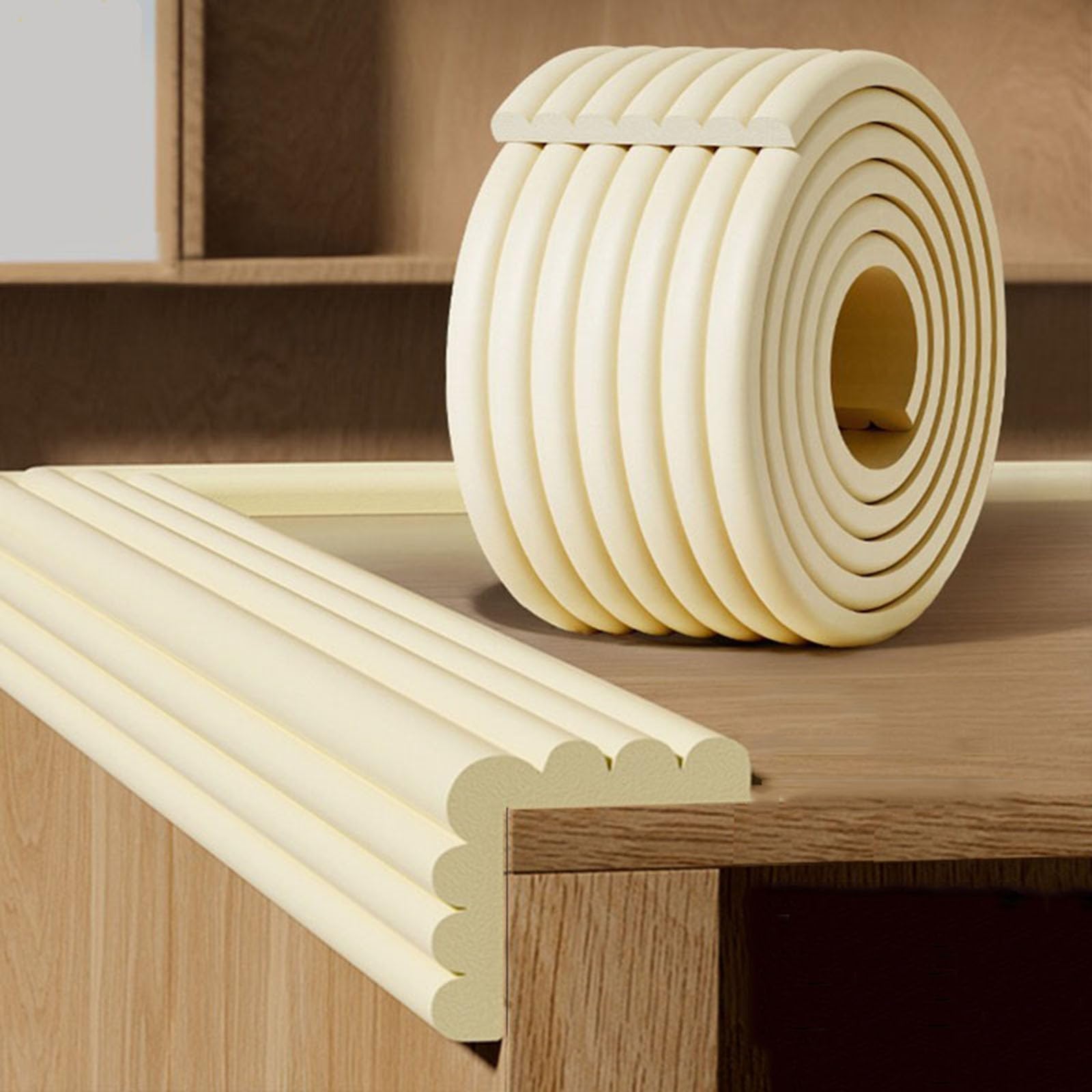 Listwa ochronna do krawędzi stołu, Zestaw ochraniaczy zabezpieczających przed dziećmi do mebli ostrymi narożnikami(Beige,1pcs*2m)