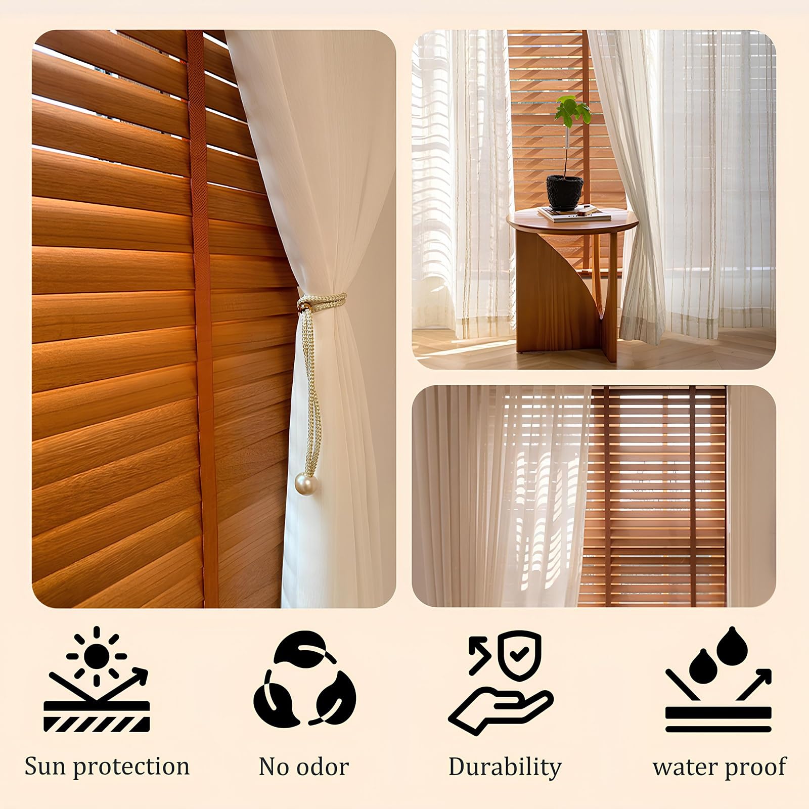 Generisch Holzjalousie, Verdunkelun Echtholz Jalousette, Holz Jalousie Innen, Sonnenschutz and Sichtschutz, 5cm Breite Lamellen, Einfache Montage, Für Fenster & Türen(Walnut)