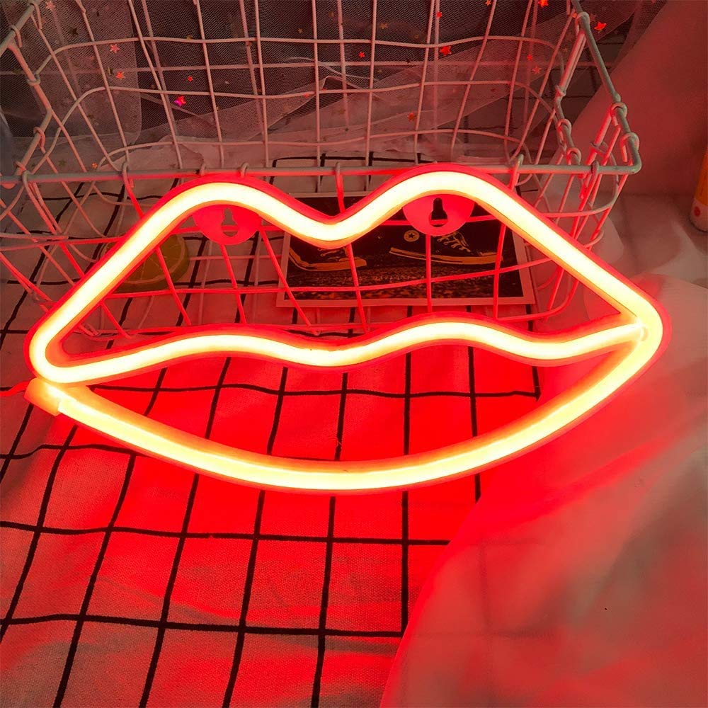 Colording Lips Neon Lights Neon Sign Neon Wall Light Neon Light Art Decorative Neon Lights Neon Signs for Walls Light up Signs for Bedroom Walls Party-Red Lips