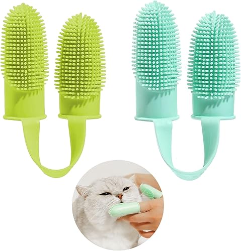 Miniatura 1 de 2 cepillos de dientes para perros, cerdas envolventes de 135, kit de cepillos de dientes de dos dedos para limpieza de dientes de perrosgatos,