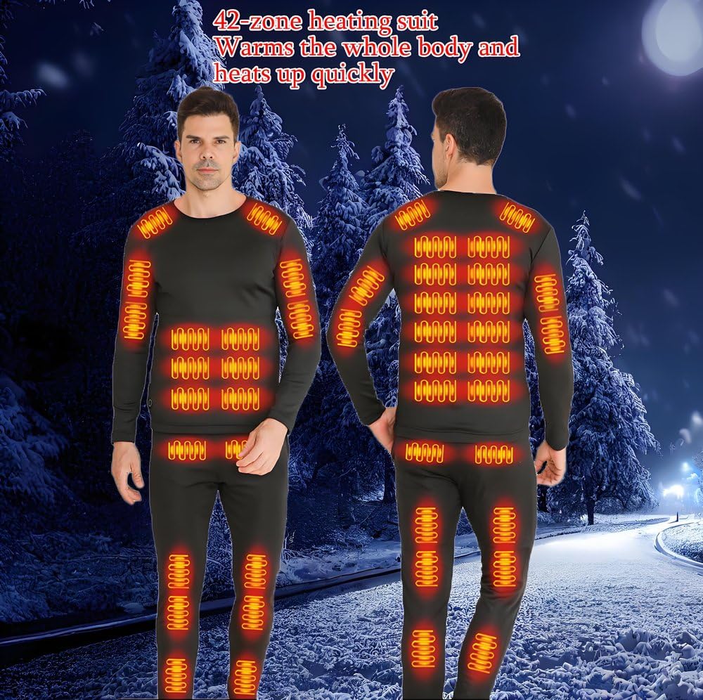 Beheizte beheizbare unterwäsche Damen Herren,Winter Elektrische heizunterwäsche Damen Set,USB-Konstanttemperatur 42 Zonen intelligente beheizte,for Winter Skiing and Cycling & S-4XL