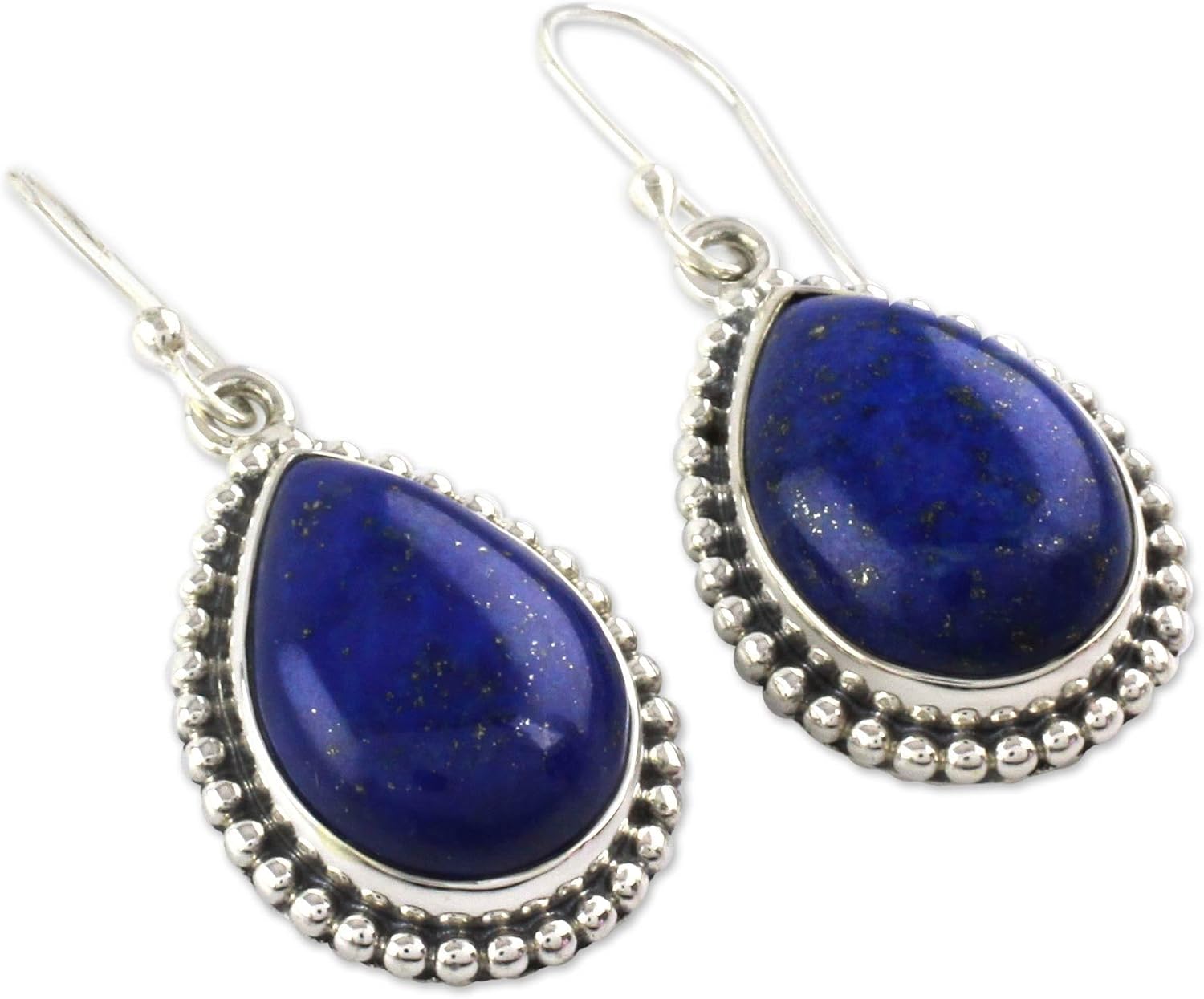 NOVICA Artisan Crafted Sterling Silver Lapis Lazuli Earrings | Teardrop Dangle | Royal Snorkel | French Wire Hook | Blue Birthstone | High Polish Finish | India ' Inspiration' 1.6" L x 0.7" W