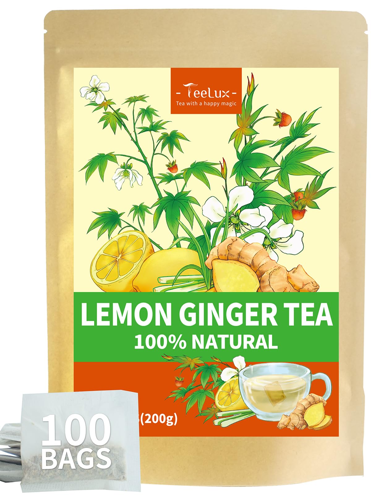 Amazon.com : TeeLux Lemon Ginger Herbal Tea, Refreshing Lemon with