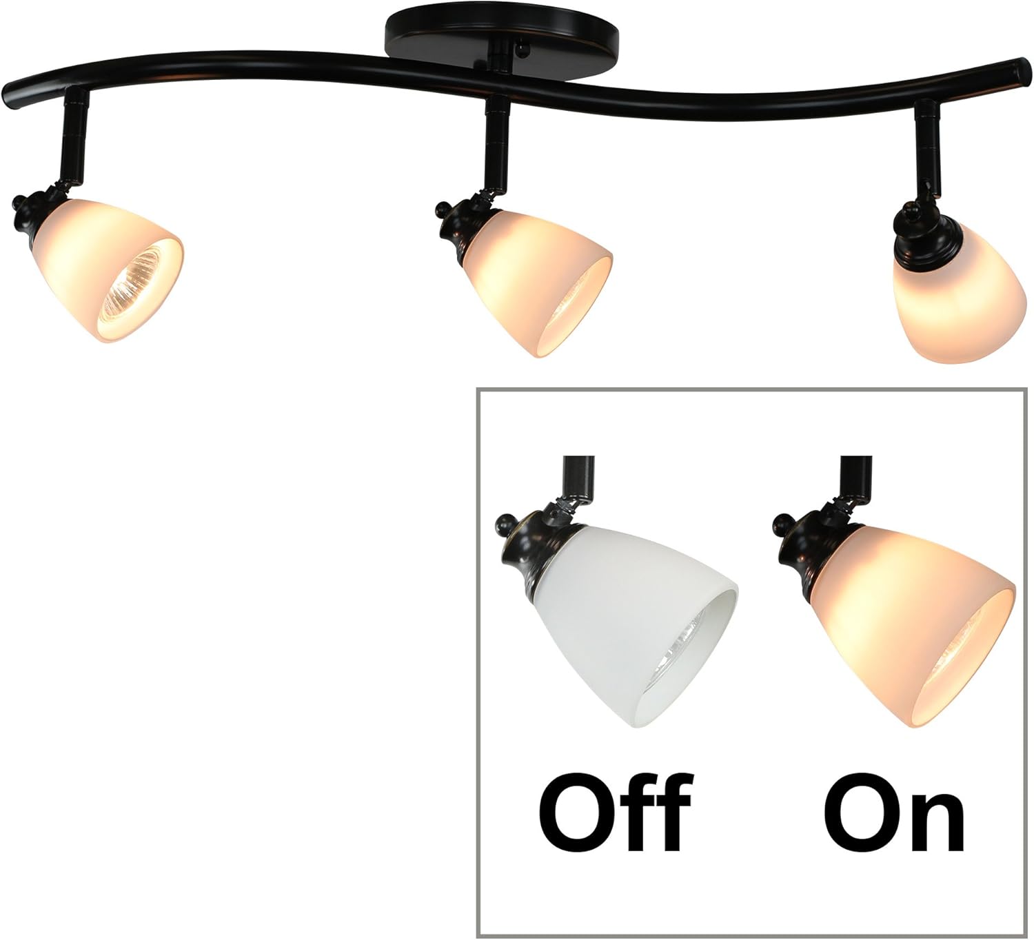 3 Lights Adjustable Track Lighting Kit - Dark Bronze Finish - White Glass Track Heads - GU10 Bulbs Included. D268-23C-DB-WH