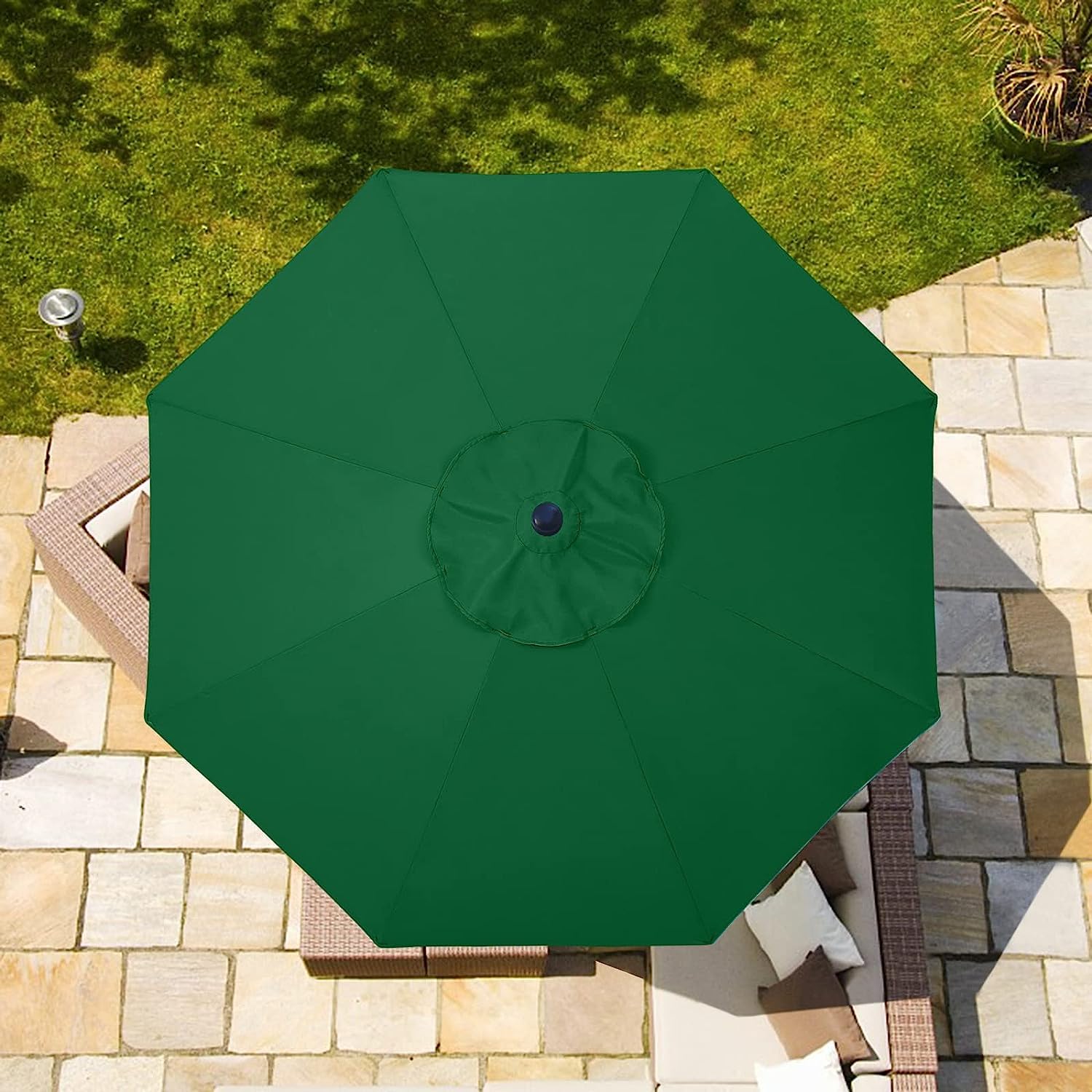 Tissu pour Parasol 8 Baleines 3 Mètres en Vert - Remplacement Résistant et Épais pour Parasols de Terrasse
