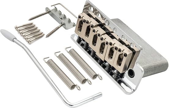 Wilkinson 54mm 2-1/8 inch Full Block Tremolo Bridge Pop-In Arm 6 Screws for Squier/Mexico Fender/MIJ Strat Guitar, Chrome