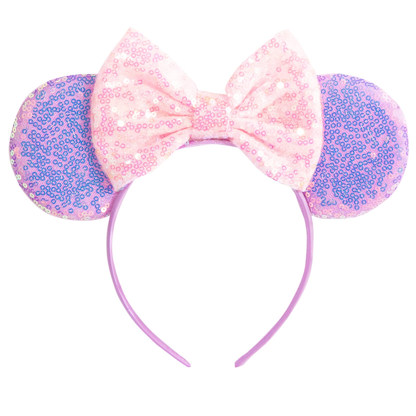 CHuangQi Mouse Ears Headbands with Shiny Bow, Double-sided Sequins Glitter Hair Band, for Birthday Party, Celebration or Event (XC5)