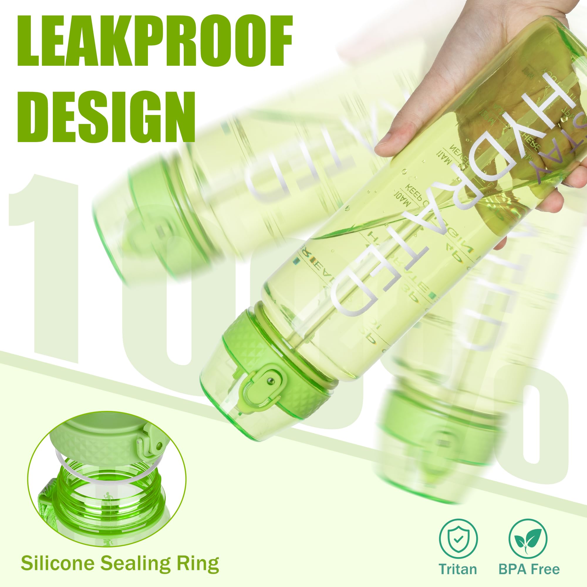 OLDLEY 1L Sports Water Bottle with Straw, Tritan 1 Litre Motivational Drink Bottle - Image 3