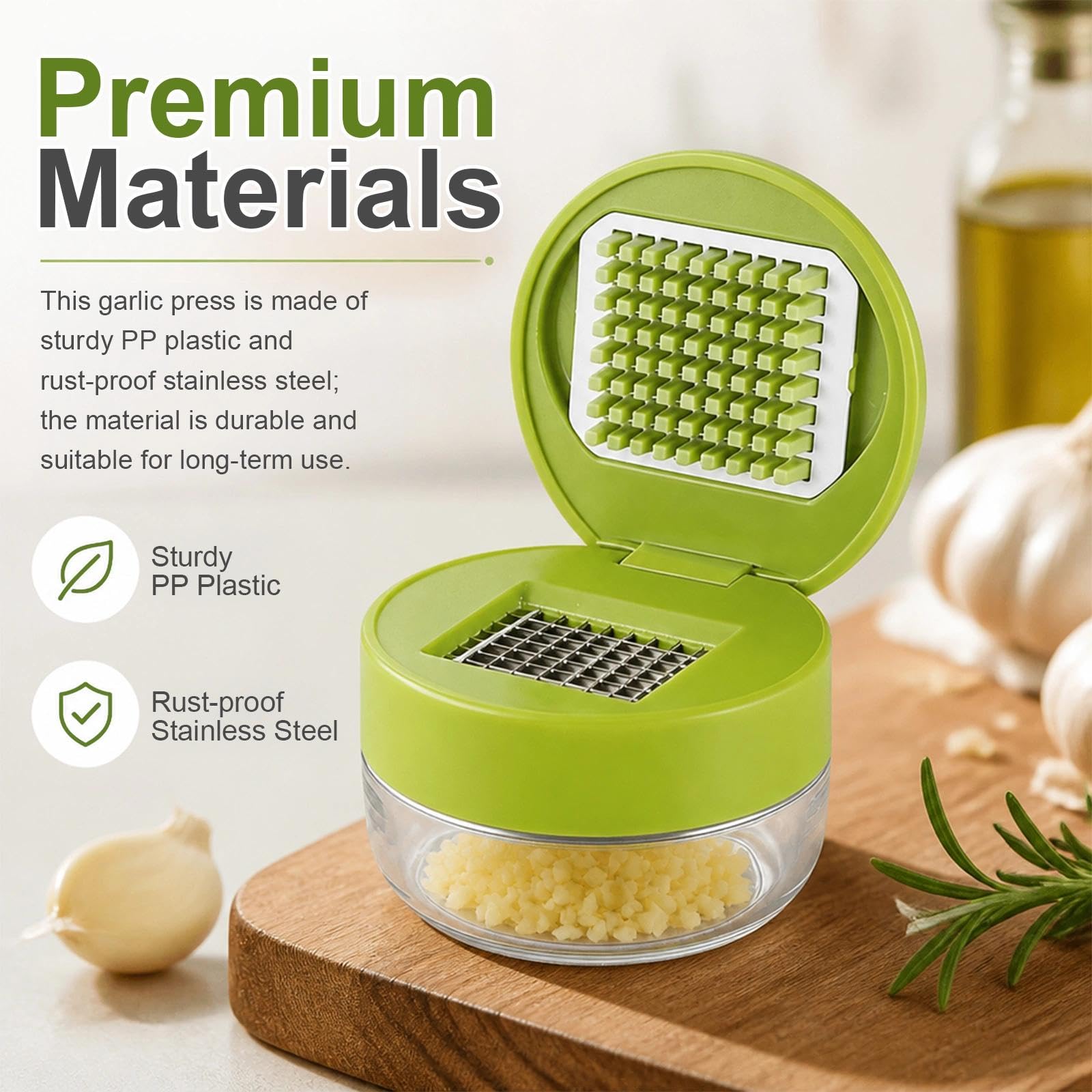 Mini Presse Ail, Coupe Ail, Emballé avec Boîte, Vert | Presse Ail Inox en Plastique PP, Multifonctionnel Ecrase Ail avec Brosse de Nettoyage, pour Ail, Gingembre et Fruits