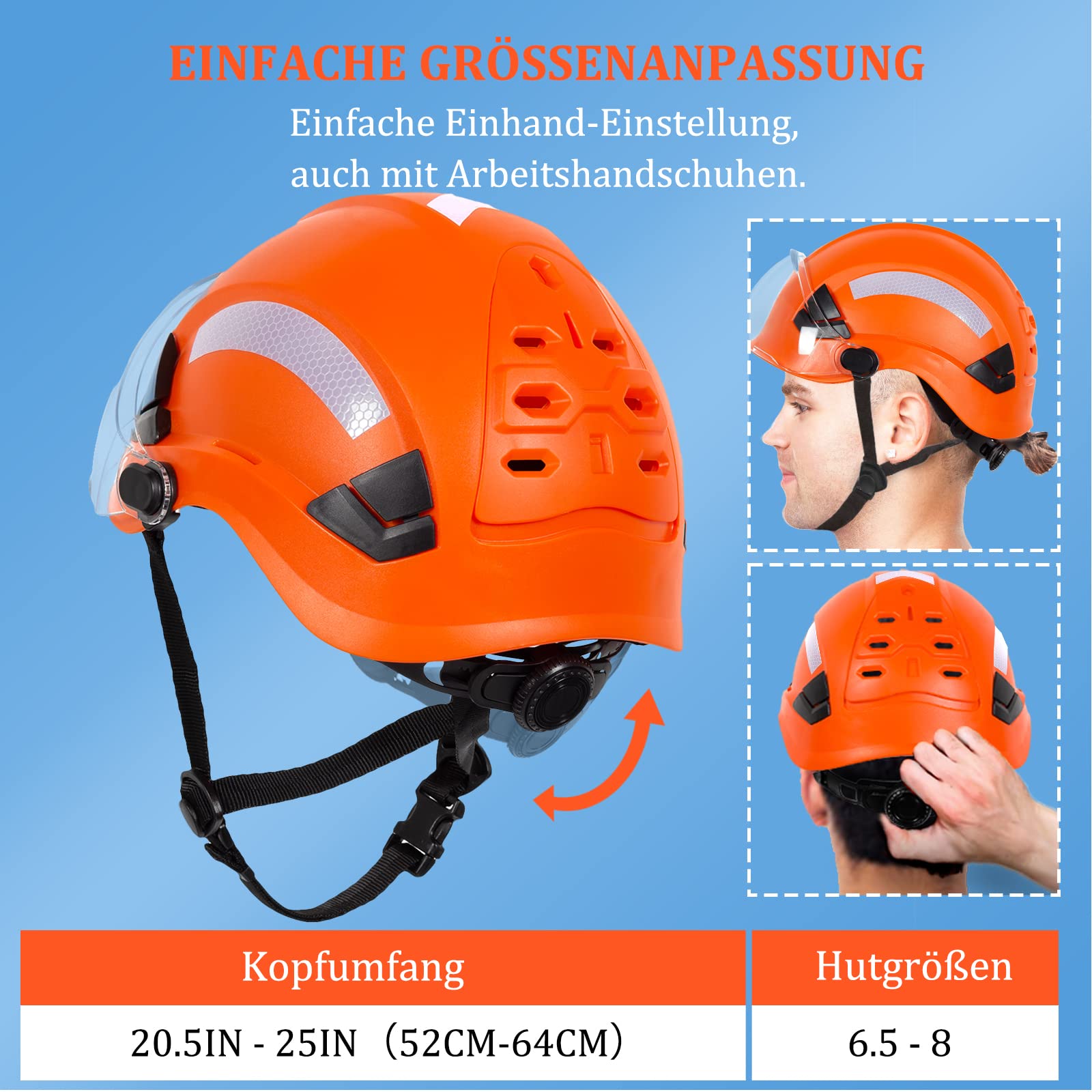Safety Helmet Hard Hat for Men and Women ANSI Z89.1 Approved Hardhats Ideal for Industrial & Construction,Vented (Orange with Clear Visor - Image 4
