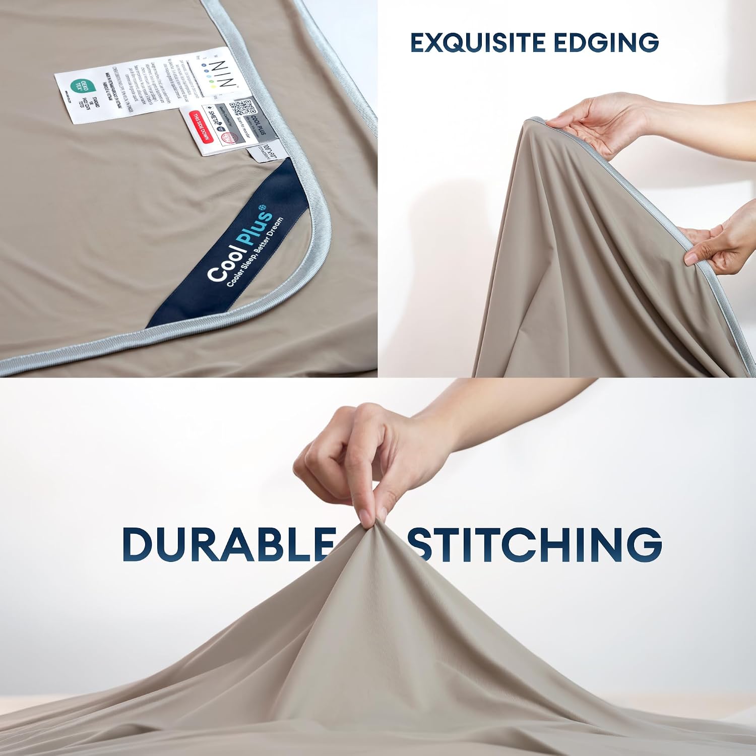 Queen Size, Double-Sided Cooling Blanket for Hot Sleepers, Breathable Lightweight Blanket for Night Sweats, QMax > 0.4 (90" x 90"), Vintage Khaki