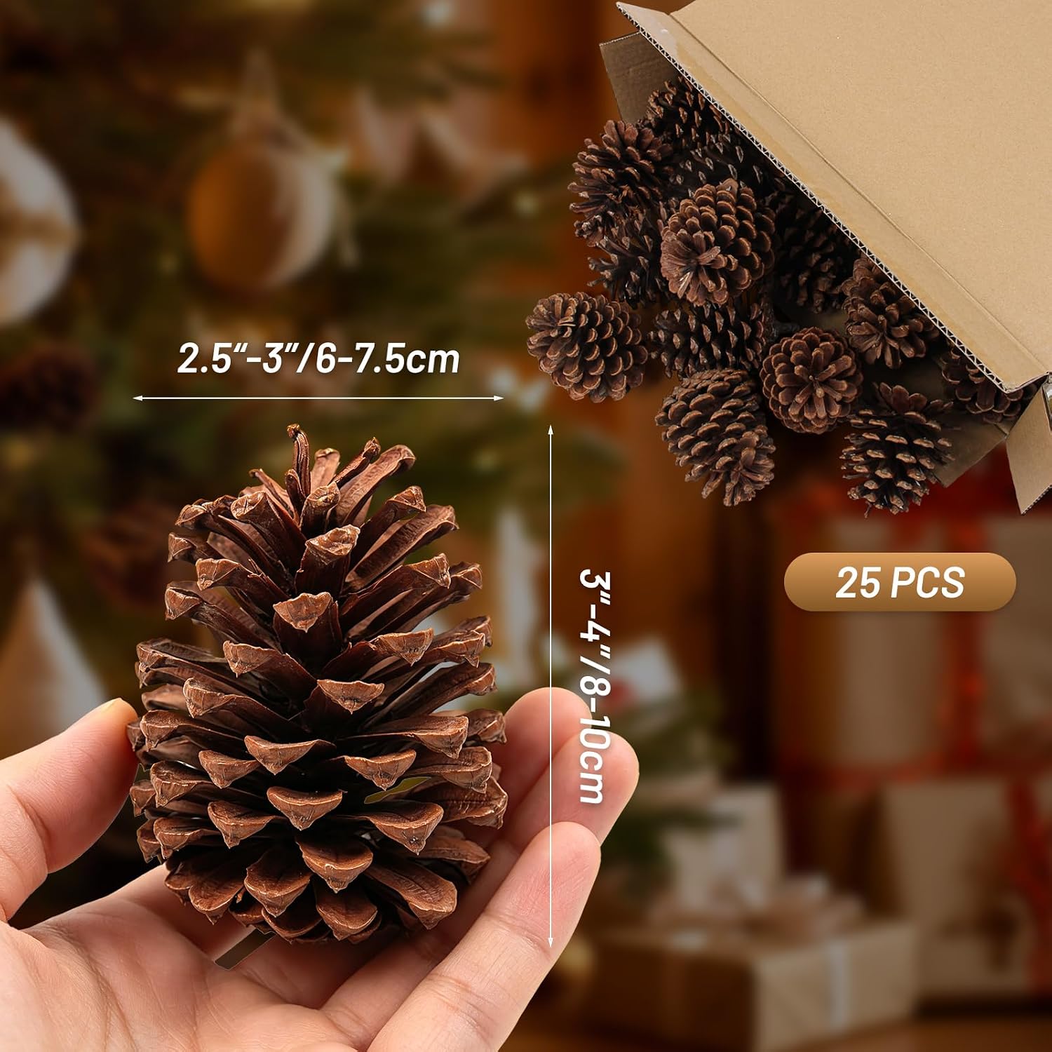 Natural Pine Cones Bulk 25 Pcs, Large Pine Cones for Crafts and Decorating, Unscented Natural Pinecones for Christmas Tree, DIY Crafts, Home Decor, Vase Fillers, Holiday Decorations