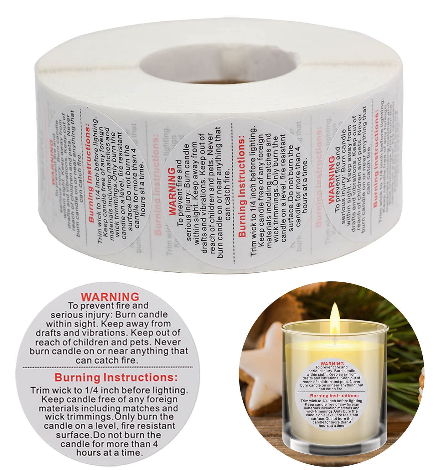 Buy 1000Pieces Candle Warning Labels 1.5 Inch, Candle Wax Melting