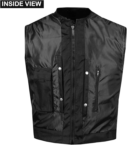 Miniatura 8 de Armor Biker - Chaleco ajustable de cuero para hombre, color negro