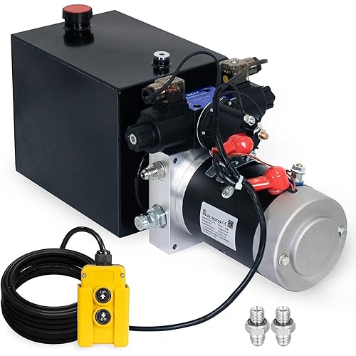 DC HOUSE Hydraulic Pump 12V Dump Trailer Pump 8 Quart Hydraulic Power Units Electric Hydraulic Pump for Dump Trailer and DIY Hydraulic Systems(8 Quart Double Acting)