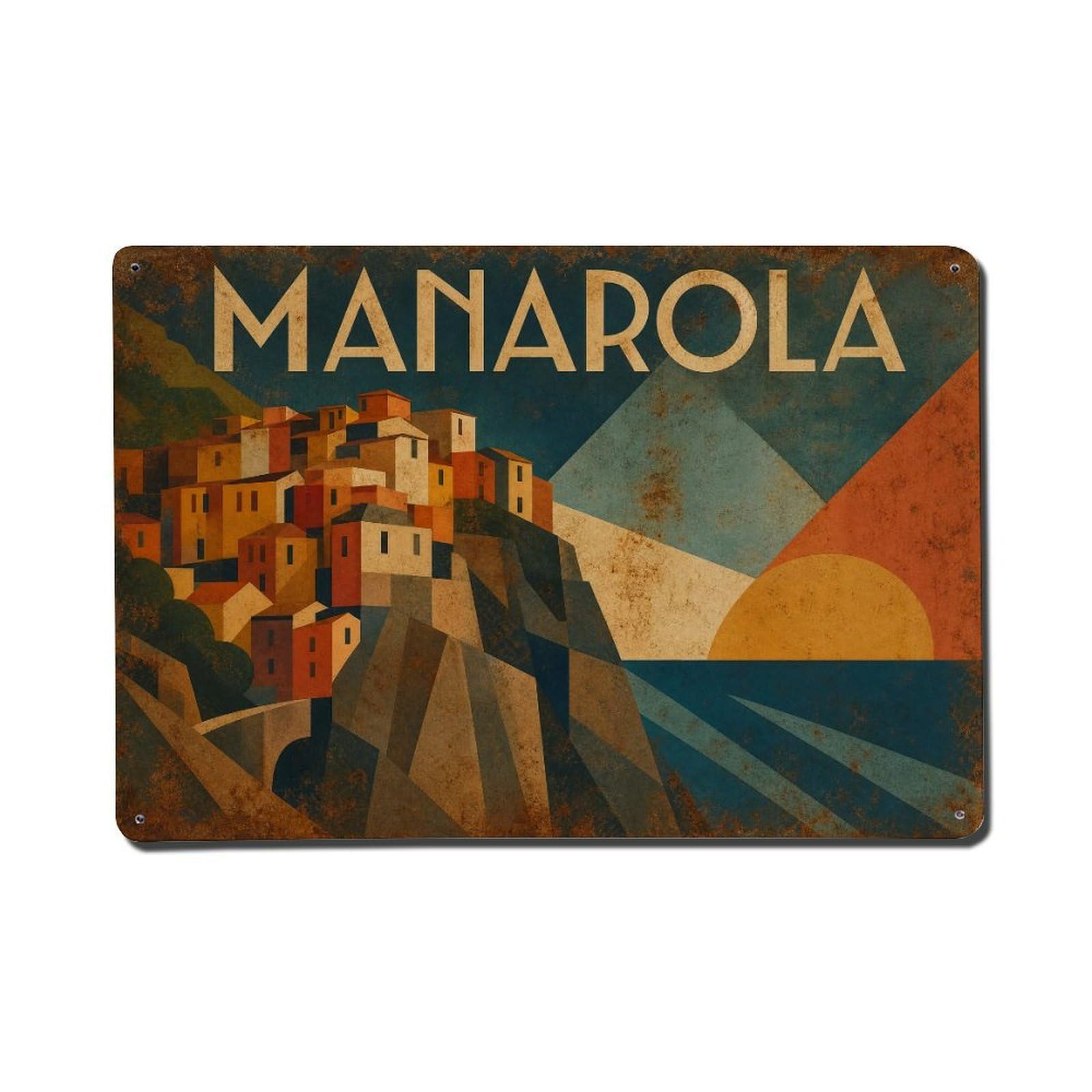 Vintage Travel Manarola Coastal Beauty Scenic Wonder Italy Metal Tin Sign