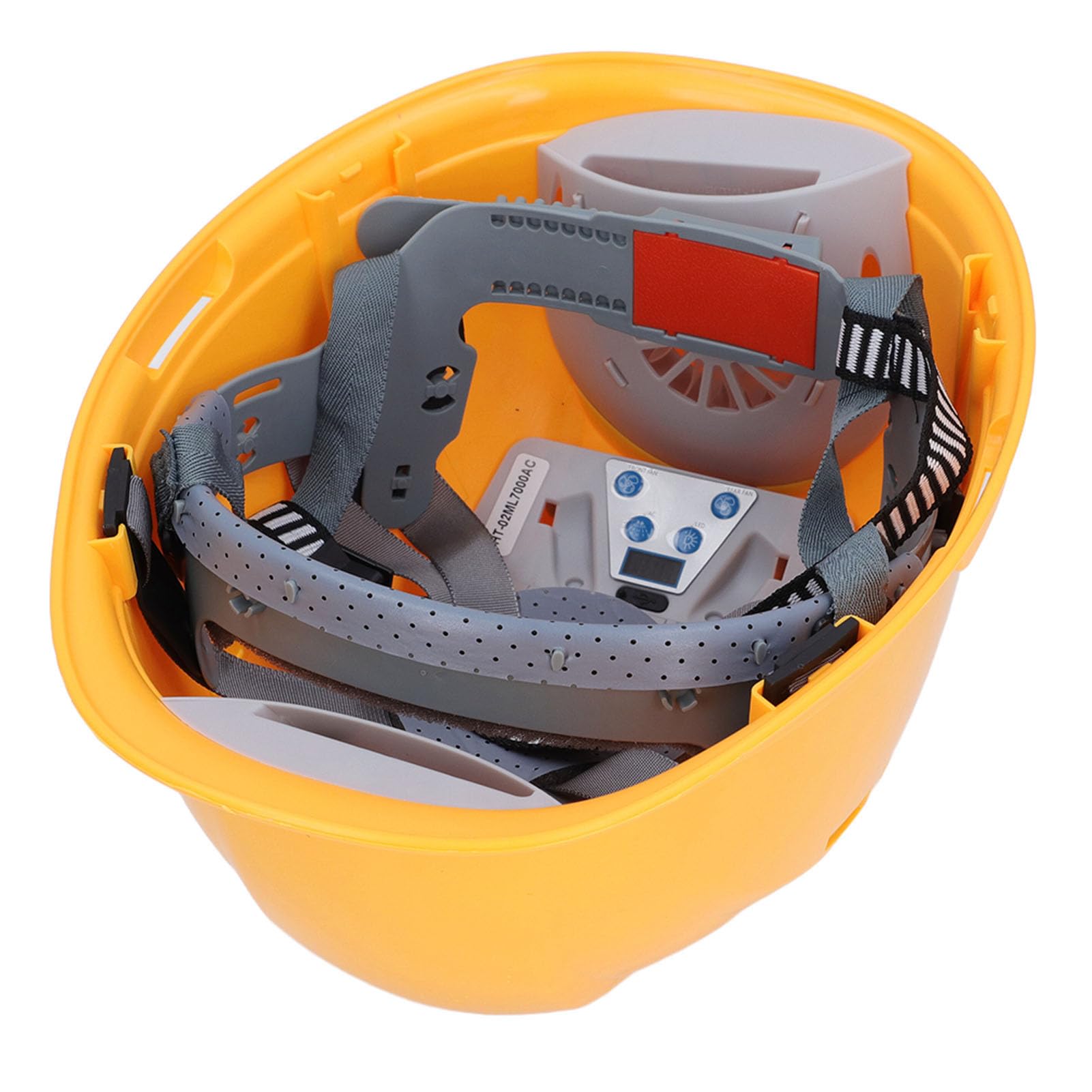 GOWENIC Casco Amarillo con Ventilador de Refrigeración Recargable 7000 MAh |Faro de Casco de Seguridad para Uso en Trabajos de Construcción Industrial