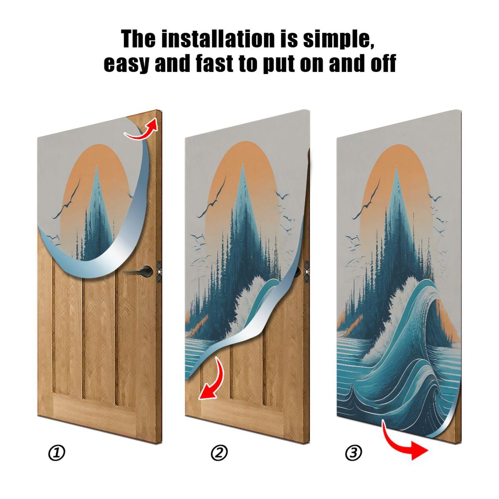 FLildon Sunset Mountain Sea Waves Door Cover Decoration, Party Accessory Porch Decor for Festive Ornament Room Door Covers 36 x 98 Inch