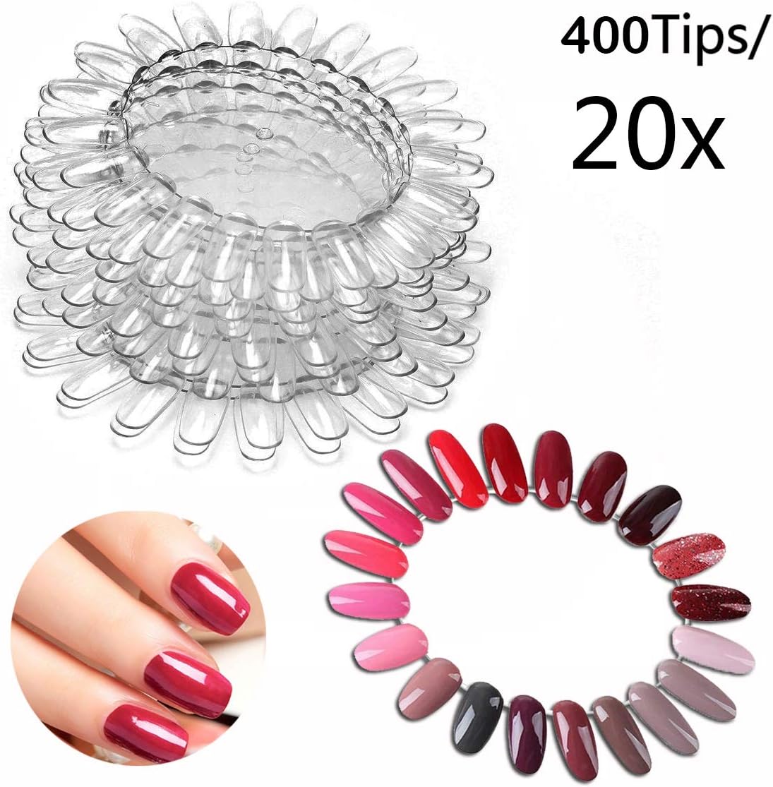 400 Tips Transparent Nail Art Tips Nail Polish Swatch Sticks for Display and Practise