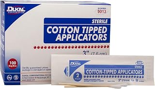 Dukal Cotton Tipped Applicators 3". Pack of 200 Swabsticks Wood Shaft. 100% Cotton Tip, Sterile Swabsticks for Medical Applications. Single use Wood Sticks with Single Tip, 9013