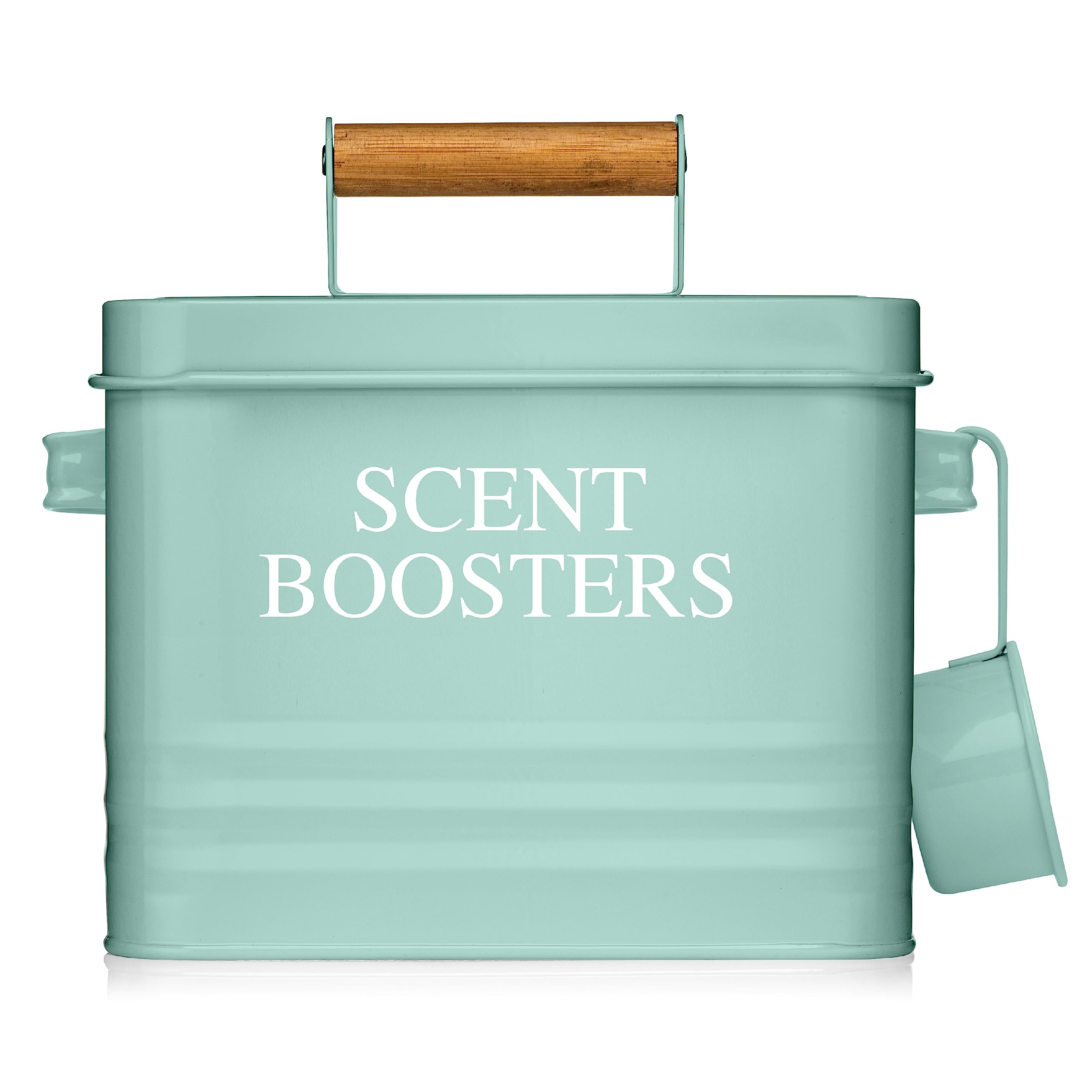 Calindiana Modern Farmhouse Metal Laundry Scent Booster Beads Dispenser Container with Scoop for Laundry Room Decor and Accessories and Space Saving