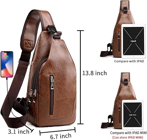 Miniatura 2 de Seoky Rop Bolso bandolera para hombre antirrobo mochila pequeña de cuero cruzada con puerto de carga USB Marrón talla única Clásico Negro, Marrón,