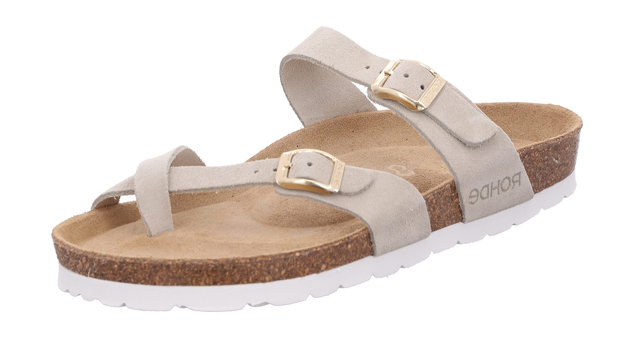 Rohde Damen Zehentrenner Pantolette Leder Schnalle Kork Fußbett Alba 5573
