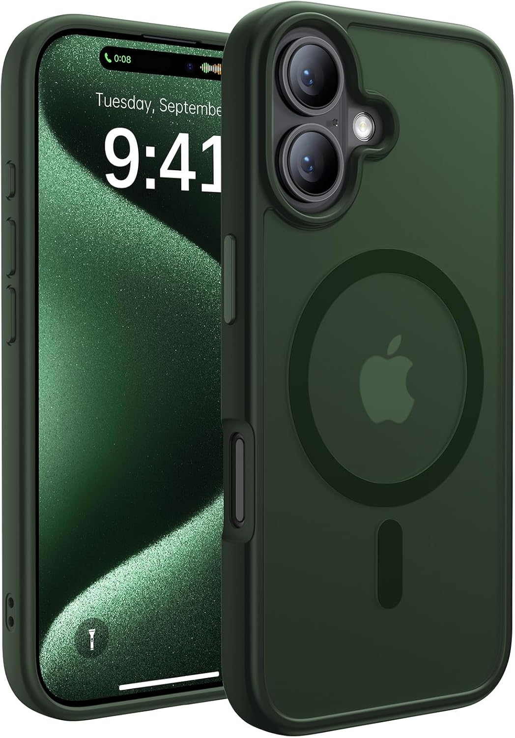 Magnetic for iPhone 16 Case,[Compatible with MagSafe][Military Grade Drop Protection] Anti-Fingerprint Translucent Matte Shockproof Protective Case for iPhone 16 Phone Case 6.1",Alpine Green