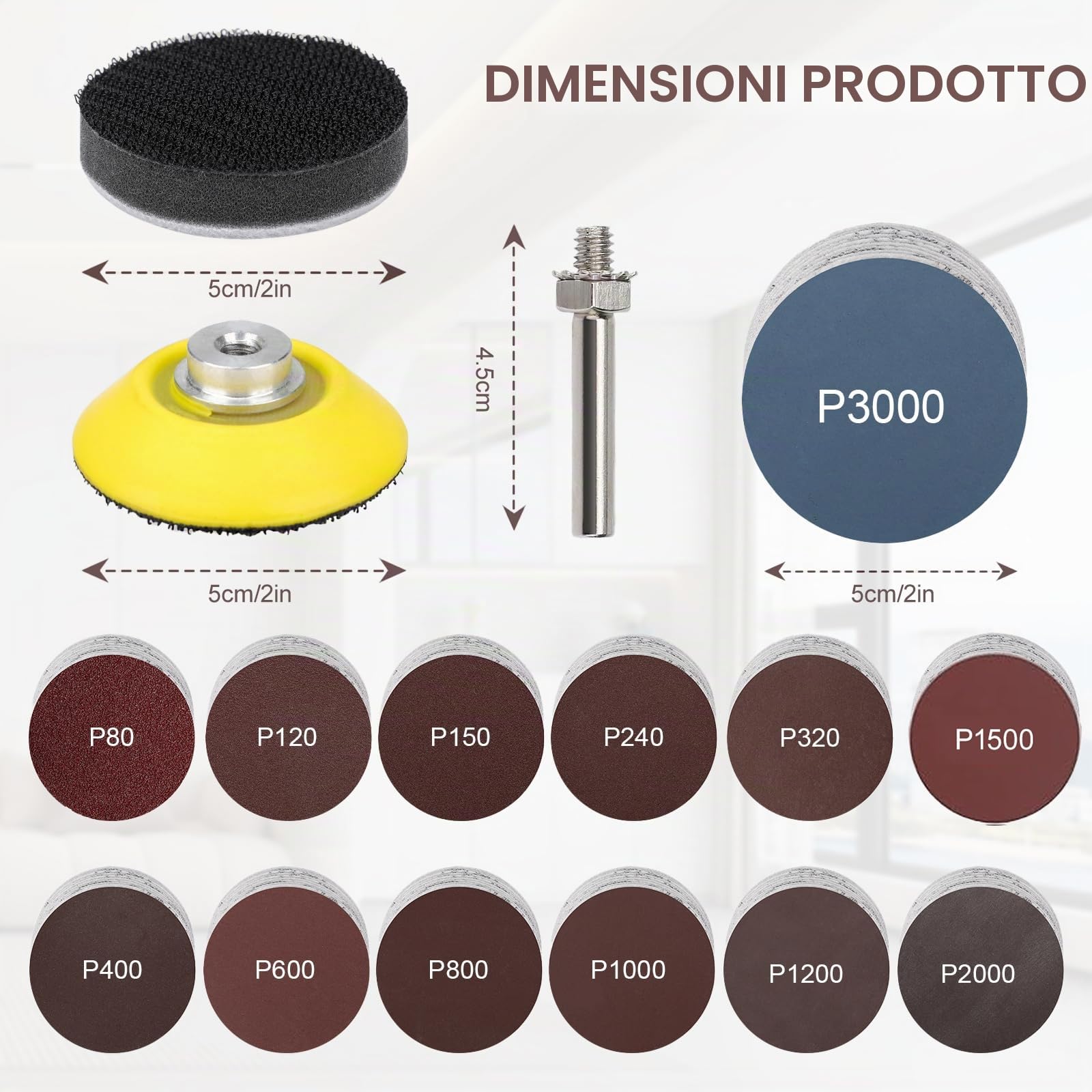 133 Pezzi Dischi Abrasivi 50mm Dischi Carta Abrasiva Grana 80 120 150 320 400 600 1000 1500 2000 3000, Kit di Levigatura Dischetti per legno in metallo auto lucidata