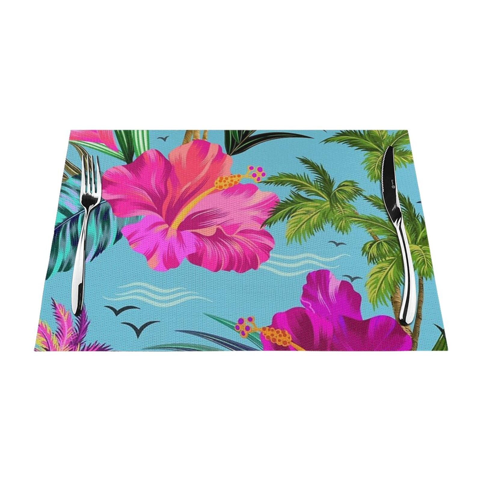 PVC Placemat Set of 4 PCS, 45x30 CM, Hello Hawaii Printed Non-Slip Heat Resistant Place Mats for Kitchen Dining Table Indoor Outdoor