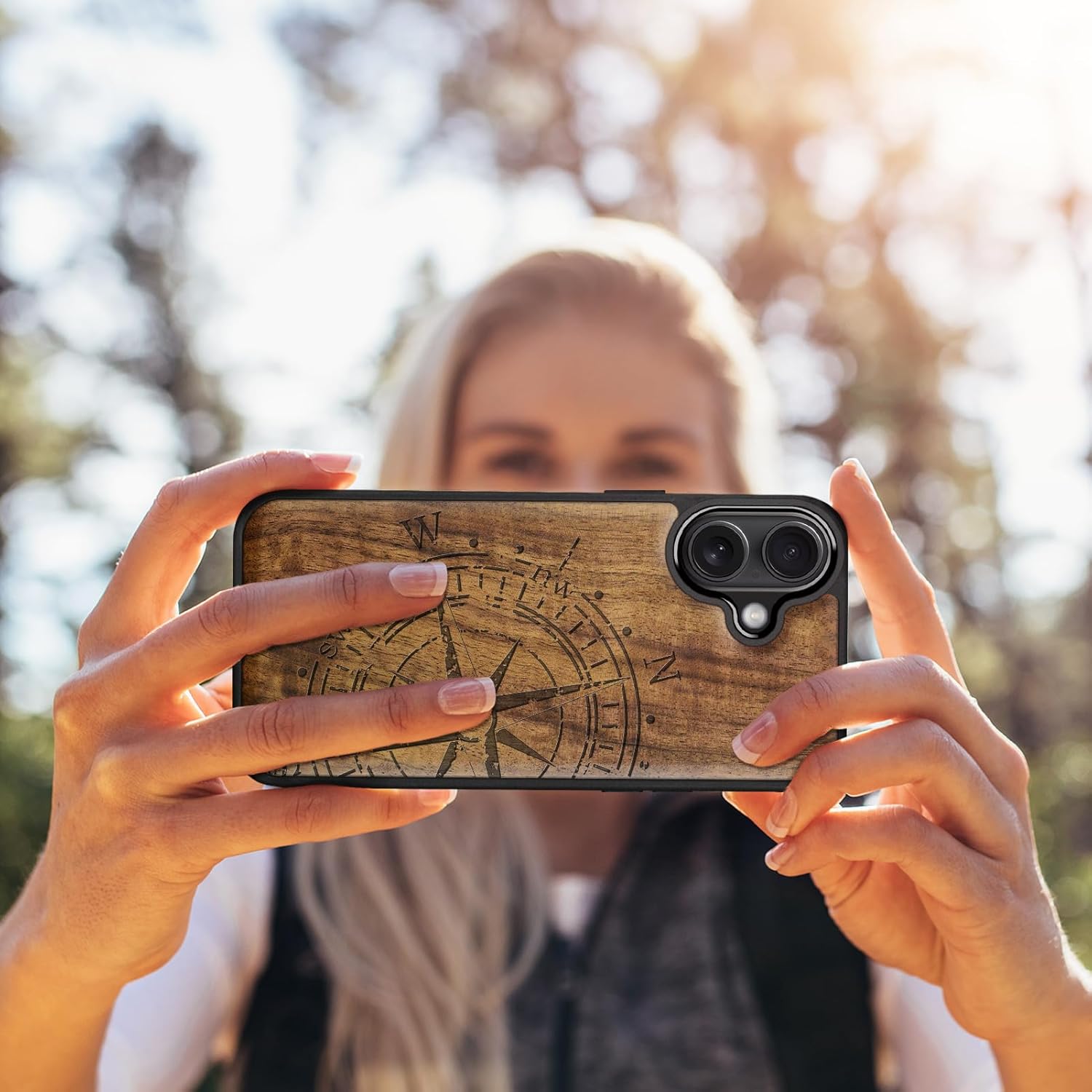 Carveit Magnetic Wooden Case for iPhone 16 Case, Wood Artisan Engraved & Black Soft TPU Shockproof Cover, Compatible with MagSafe Wireless Chargers (The Incomplete Compass) Walnut - Image 6