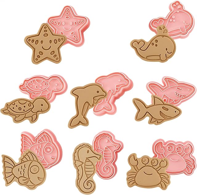 Cartoon Fun Biscuit Cutter, 8pcs Plastic Cookie Cutter Stamp Set, 3D Cookie Cutters Shapes, Biscuit Cutters for Baking, Cartoon Biscuit Cutter Stampers Emboss, DIY Fondant Pastry Cake Decoration
